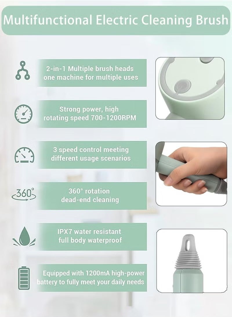 فرشاة تنظيف كهربائية قابلة لإعادة الشحن، فرشاة تنظيف محمولة مع 6 رؤوس فرشاة قابلة للاستبدال، فرشاة تنظيف لاسلكية للحمام والمطبخ والأطباق وزجاجة الحليب والبلاط والزجاج - Image 4