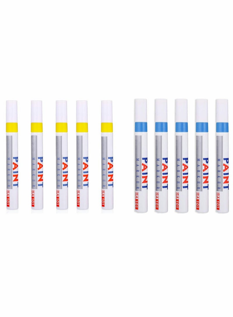 Excefore Blue Yellow Permanent Marker Car Tire Paint Pen Ink Waterproof Marker (5 Psc Blue and 5 Psc Yellow ) - Image 1