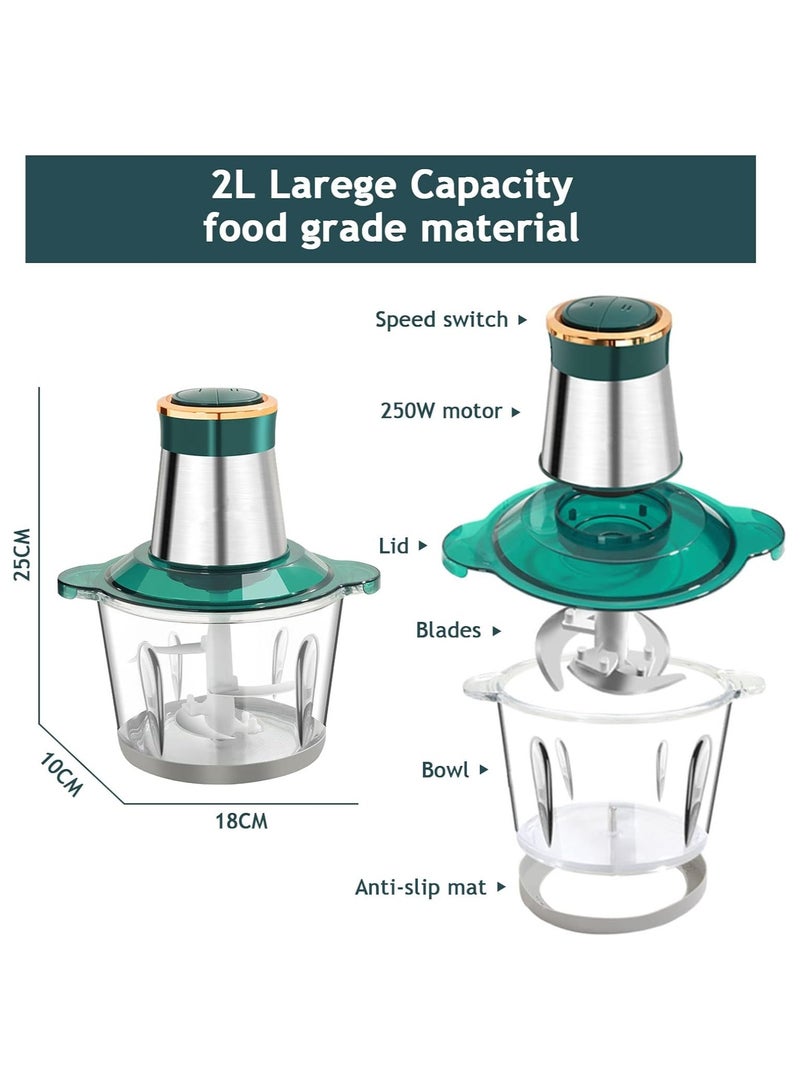 DISNIE Electric Glass Food Chopper & Mincer – 4 Sharp Blades, 2L Large Capacity, 650W Powerful Motor, Ice Crusher, Multi-Function Meat & Veggie Processor, Compact & Easy to Clean (Clear/Green) - Image 2
