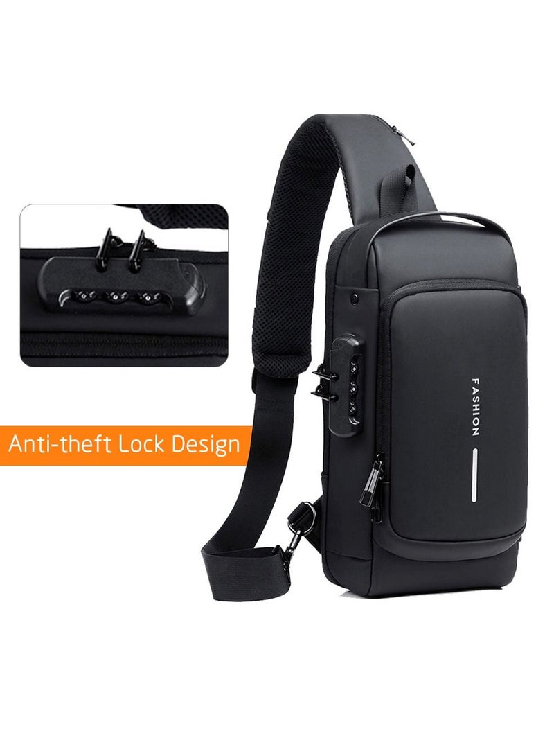 حقيبة رياضية بشحن USB للذكور، حقيبة صدر مضادة للسرقة مع قفل رقمي، سعة كبيرة، مقاومة للماء، حقيبة ظهر رياضية متقاطعة للنهار - Image 4