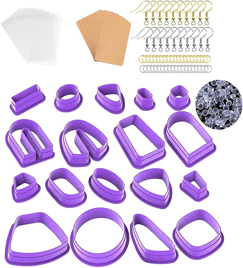 كلاراكو مجموعة قواطع طين البوليمر، 18 قاطعة طين لصنع مجوهرات طين البوليمر، قواطع أقراط من طين البلاستيك، بنفسجي - Image 4