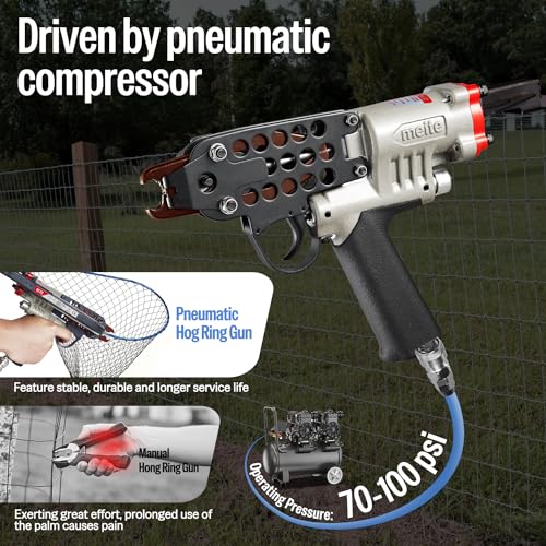 meite SC7C Pneumatic Hog Ring Gun, 15 Gauge 3/4" Crown Hog Ring Pliers, 5.5-6.0 mm Closure, Air C Ring Stapler for Mattress, Seat Assembly, Wire Cages, and Fencing - Image 2