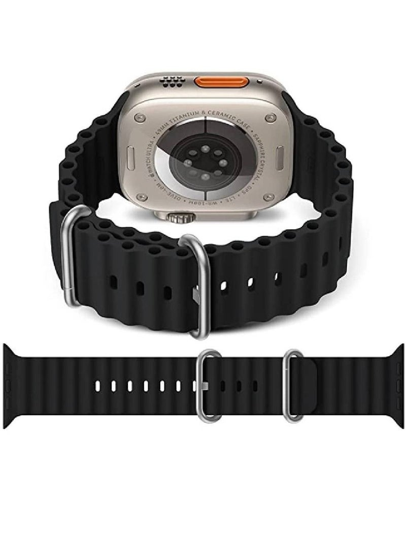 ZOOMEE - Replacement Silicone Hole Wavy Strap Compatible With Apple Watch Series 8 Ultra 49mm Black - Image 1