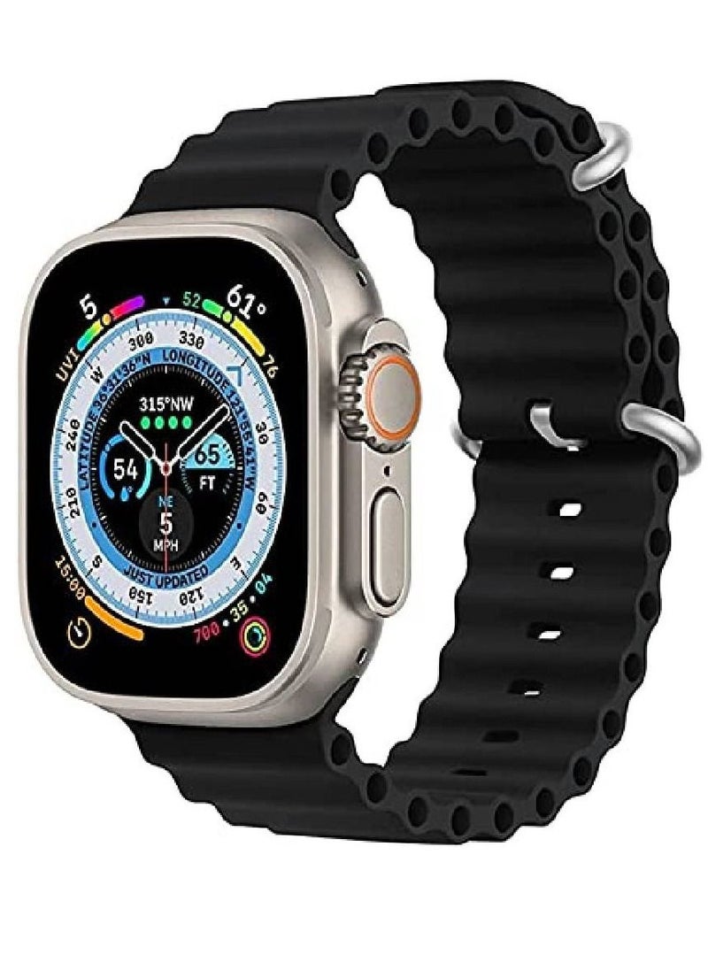 ZOOMEE - Replacement Silicone Hole Wavy Strap Compatible With Apple Watch Series 8 Ultra 49mm Black - Image 1
