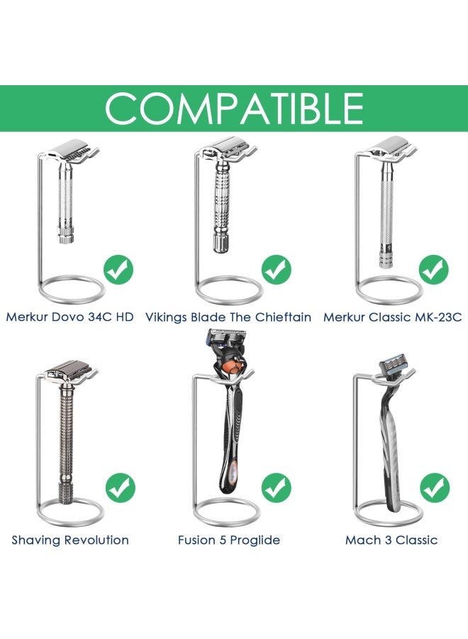 Linkidea حامل ماكينة حلاقة من الفولاذ المقاوم للصدأ من لينكيديا، حامل ماكينة حلاقة فاخر للسفر للرجال، متوافق مع ماكينة الحلاقة ذات المقبض الطويل فيوجن 5 برو شيلد ماك 3، كروم مصقول فضي - Image 2