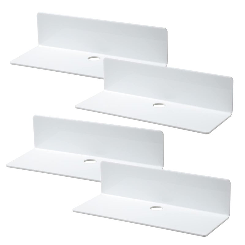 4 Pcs Acrylic Floating Shelves Small Shelf for Wall No Nails Self Adhesive Shelves Bedroom Display Floating Shelves for Photo Alarm Clock Plant  White Shelves