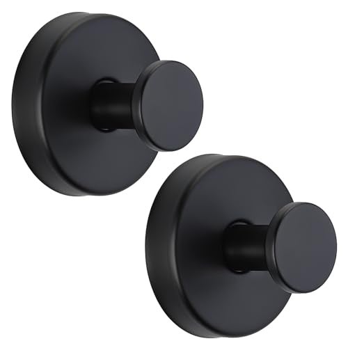 Fenas Suction Cup Hooks for Shower No-Drill Bathroom Hooks for Towels, Robes, Loofah Mountable on Bathroom Walls, Kitchen, Glass, Mirrors, Tile and Smooth,Non-Porous Surfaces (2, Matte Black) - Image 1
