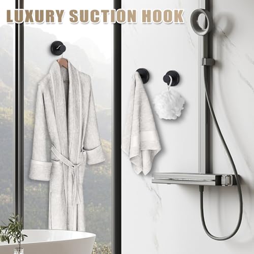 Fenas Suction Cup Hooks for Shower No-Drill Bathroom Hooks for Towels, Robes, Loofah Mountable on Bathroom Walls, Kitchen, Glass, Mirrors, Tile and Smooth,Non-Porous Surfaces (2, Matte Black) - Image 5
