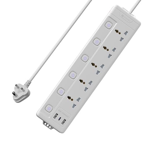 Portronics Power Plate 20 Extension Board with 5 Universal Power Sockets, 3 Meter Long Cord, 2500W Power Extender, 6 Individual Power Switches - Image 1