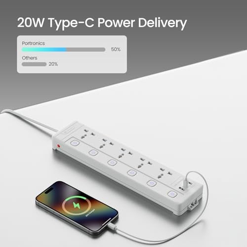 Portronics Power Plate 20 Extension Board with 5 Universal Power Sockets, 3 Meter Long Cord, 2500W Power Extender, 6 Individual Power Switches - Image 4