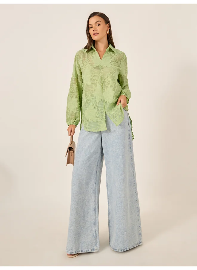 ستايلي Styli Textured Spread Collar Regular Fit Shirt