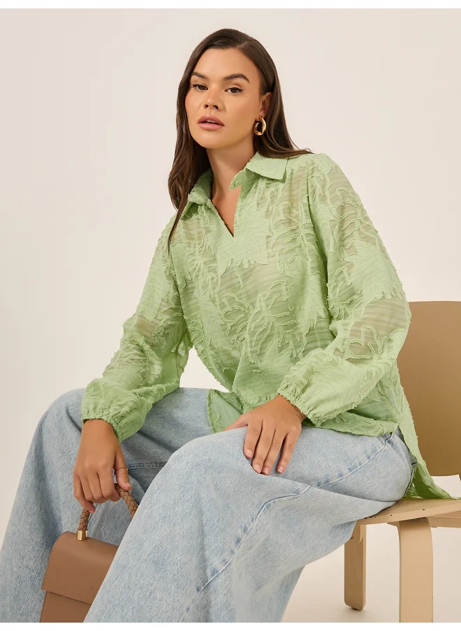 ستايلي Styli Textured Spread Collar Regular Fit Shirt