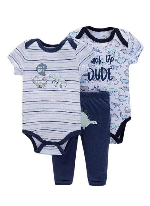 Bambimici Bambimici Dinosaur Back Up Dude Print Short Sleeve with Pyjama 3-Piece