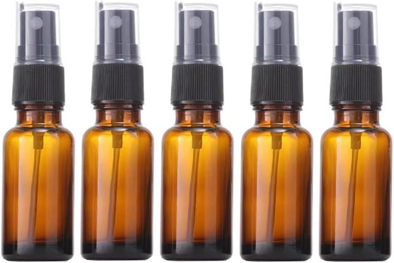 5Pcs 30ml 1oz Amber Glass Fine Mist Spray Bottles for Essential Oils Mini Spray Bottles Refillable Cosmetic Container Perfume Sample Bottles Vials with Black Sprayers for Skin Care and Aromatherapy