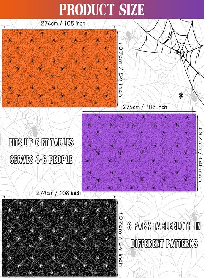 TREWAVE 3 Pack Halloween Spiderweb Tablecloth Rectangular Plastic Spider Web Table Cloth Large Size Table Covers for Home Decor Halloween Party Decorations 54" x 108" (Mixed) - Image 2