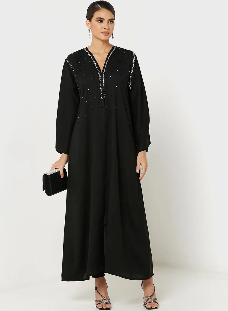 Khizana Semi Embellished Detail Abaya With Sheila