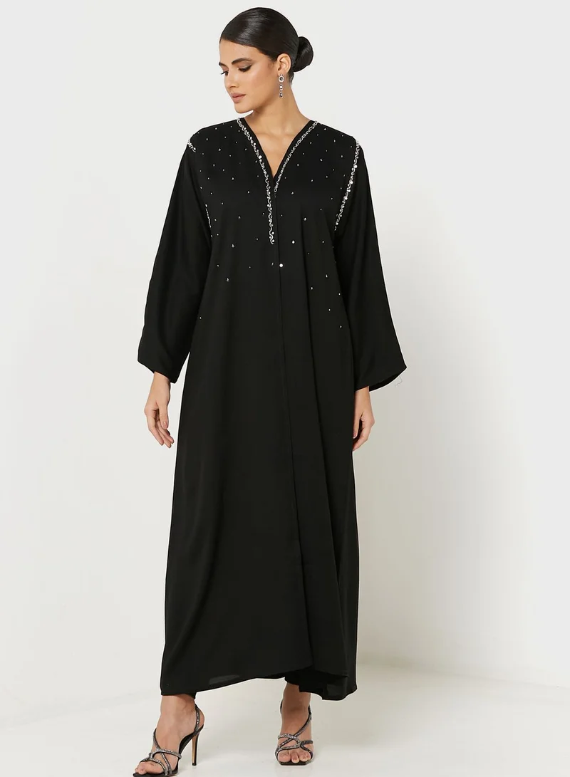 Khizana Semi Embellished Detail Abaya With Sheila