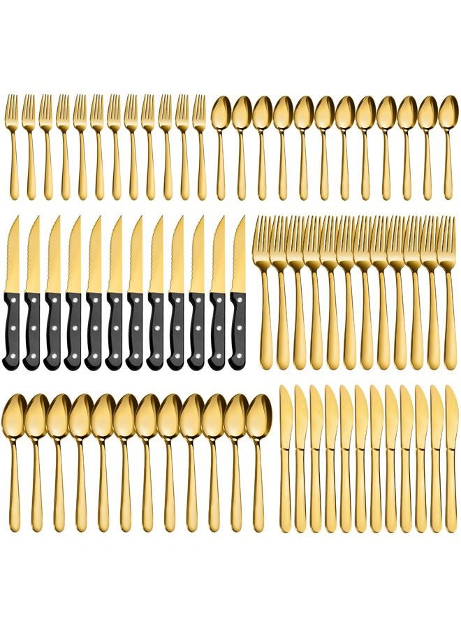 Pleafind 72Pcs Gold Silverware Set for 12 - Dishwasher Safe, Flatware Set with Steak Knives, Stainless Steel Cutlery Set, Include Forks Spoons and Knives Set, Utensil Sets for Home Restaurant - Image 1