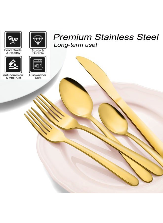 Pleafind 72Pcs Gold Silverware Set for 12 - Dishwasher Safe, Flatware Set with Steak Knives, Stainless Steel Cutlery Set, Include Forks Spoons and Knives Set, Utensil Sets for Home Restaurant - Image 4