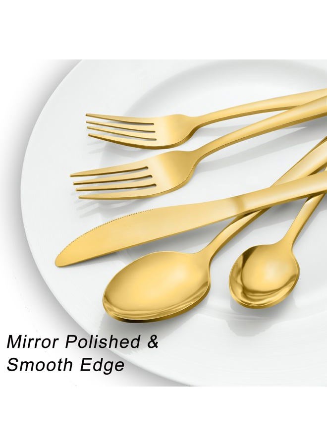 Pleafind 72Pcs Gold Silverware Set for 12 - Dishwasher Safe, Flatware Set with Steak Knives, Stainless Steel Cutlery Set, Include Forks Spoons and Knives Set, Utensil Sets for Home Restaurant - Image 3