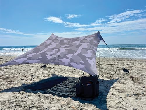 Neso Portable Beach Tent Sun Shelter with Sand Anchor Lightweight Beach Shade Canopy Easy Setup for Family Outings Patented Reinforced Corners UPF 50 Sun Protection 7 x 7ft Grey Camo - Image 1