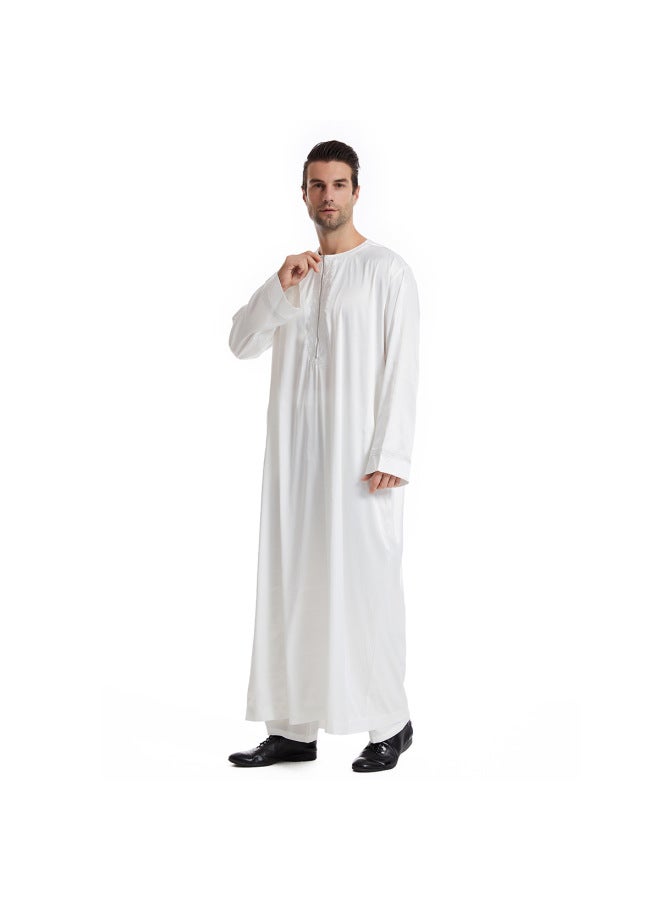 عباية - قميص رجالي طويل بياقة واقفة - بيج - ملابس تقليدية، ملابس إسلامية، زي إسلامي، زي تراثي، قفطان دبي - Image 3