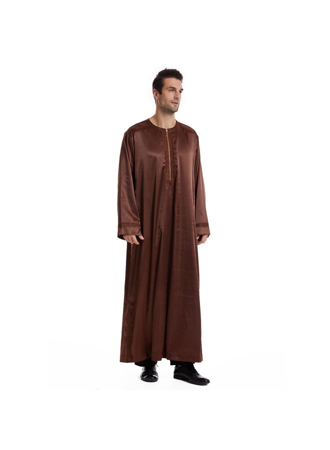 عباية - قميص رجالي طويل بياقة واقفة - بيج - ملابس تقليدية، ملابس إسلامية، زي إسلامي، زي تراثي، قفطان دبي - Image 4