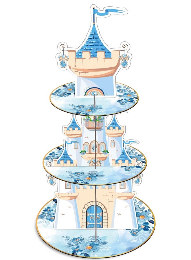 Aposwow Blue Castle Birthday Party Decorations - 3 Tier Flower Castle Cupcake Stand Blue Theme Party Supplies Dessert Tower Holder for Birthday Baby Shower Wedding Decorations - Image 1