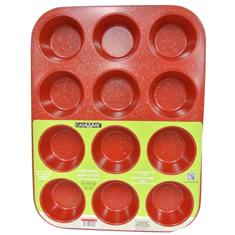casaWare Ceramic Coated NonStick 12 Cup Muffin Pan Red Granite