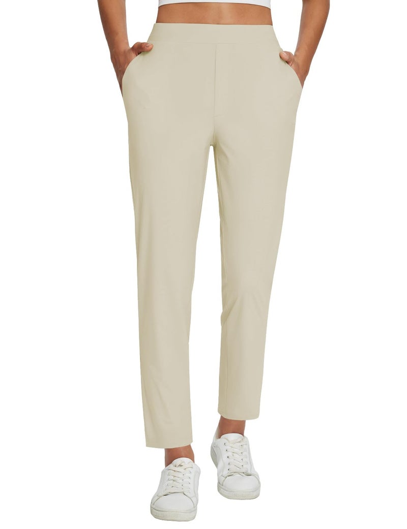 baleaf Womens Travel Pants Lightweight Stretch with Zipper Pockets Petite Ankle Dressy Golf Work Business Casual Twill XL - Image 1