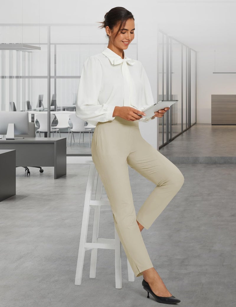 baleaf Womens Travel Pants Lightweight Stretch with Zipper Pockets Petite Ankle Dressy Golf Work Business Casual Twill XL - Image 2