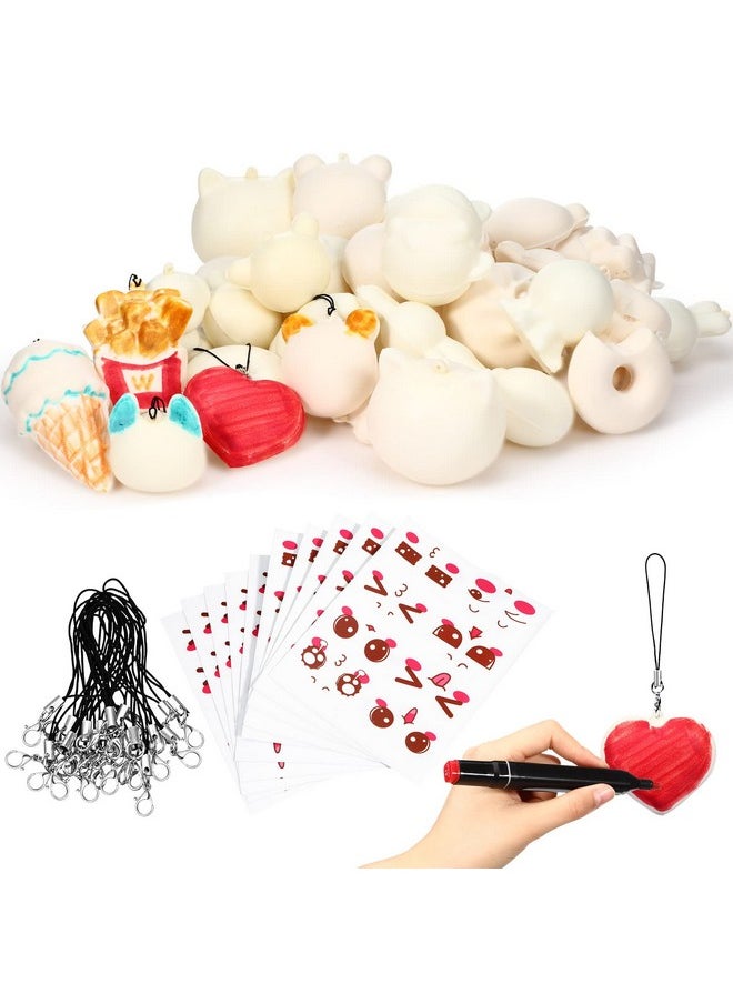 Random 50 Pcs Squishies To Paint Diy Kawaii Squishies Cream Scented Lovely Toy Making Squishy Painting Kit Bulk Squishies Mini Soft Tiny Toys With 50 Keychains Phone Straps And 80 Decorating Stickers