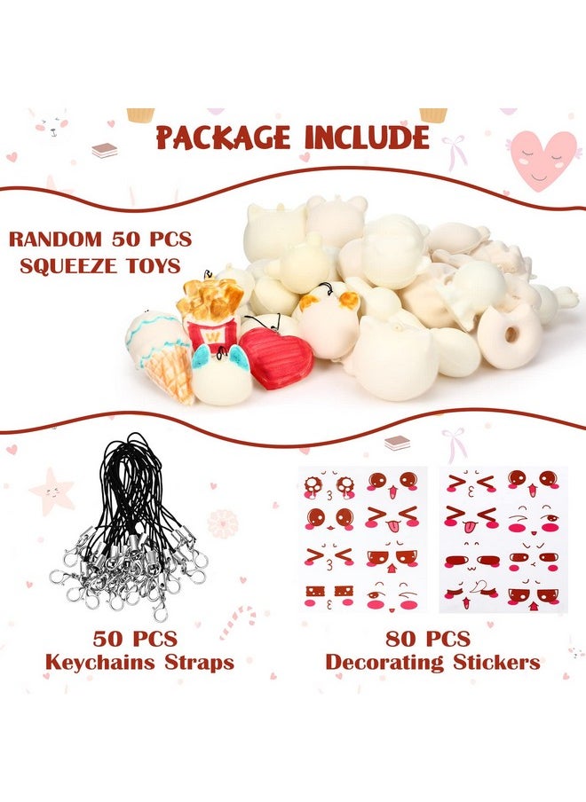 Random 50 Pcs Squishies To Paint Diy Kawaii Squishies Cream Scented Lovely Toy Making Squishy Painting Kit Bulk Squishies Mini Soft Tiny Toys With 50 Keychains Phone Straps And 80 Decorating Stickers