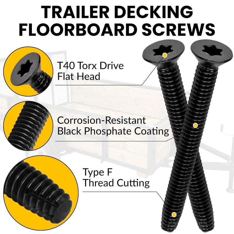 Dubbs Hardware 5/16-18 x 2-1/2'' - 100 pcs Trailer Deck Screws - Flat Head, Type F, Star Drive T-40, Torx for Wood & Metal - Self-Tapping Screws x 100 Pcs - Image 3