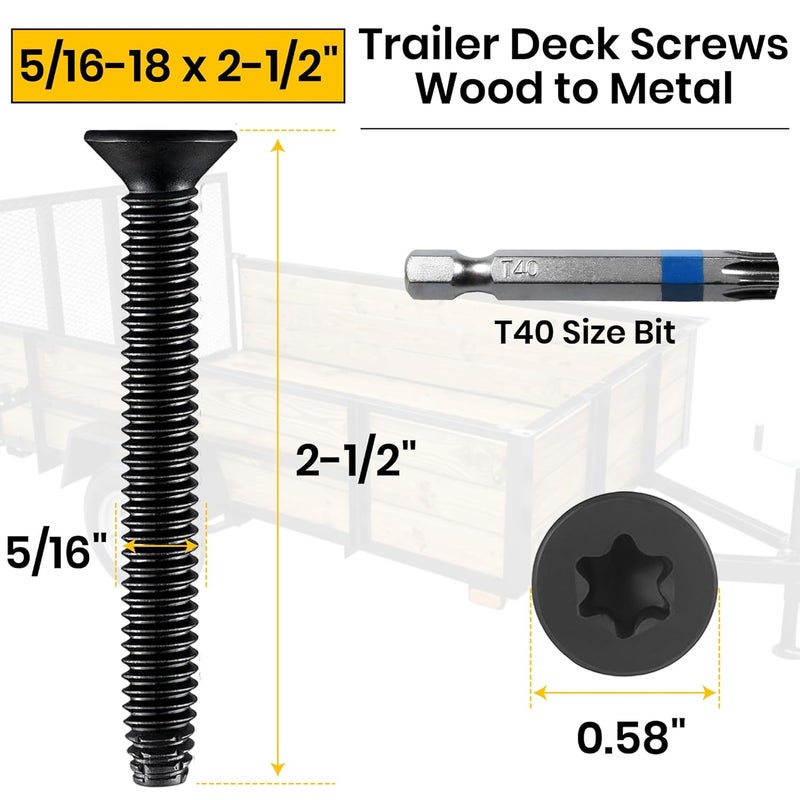Dubbs Hardware 5/16-18 x 2-1/2'' - 100 pcs Trailer Deck Screws - Flat Head, Type F, Star Drive T-40, Torx for Wood & Metal - Self-Tapping Screws x 100 Pcs - Image 4