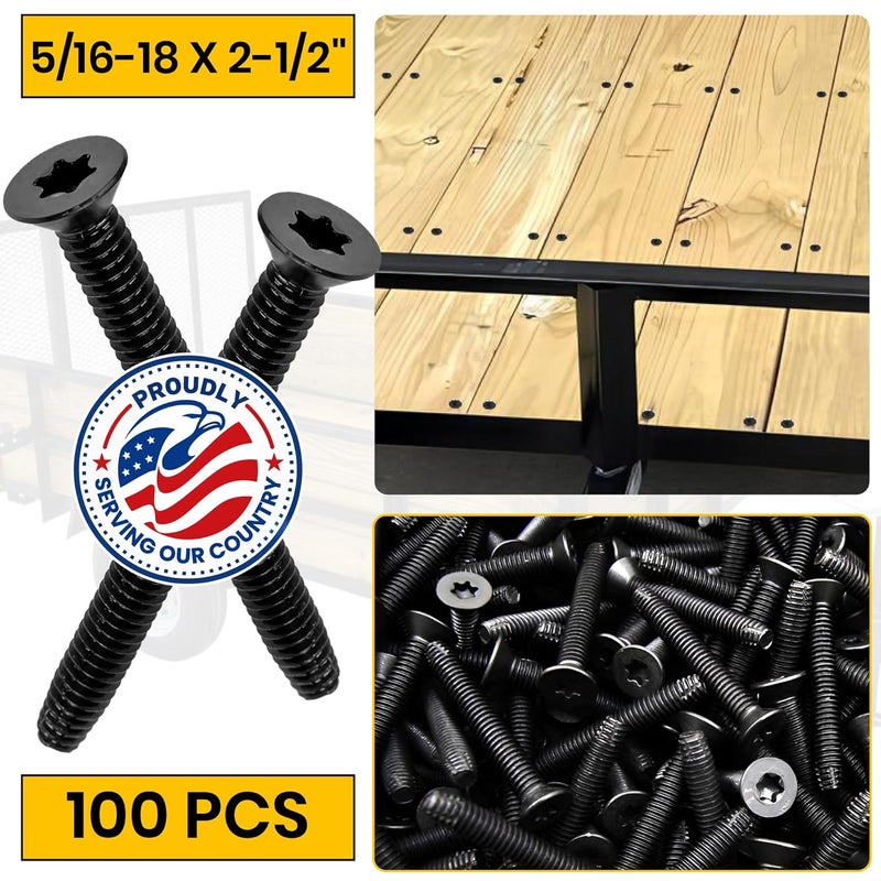 Dubbs Hardware 5/16-18 x 2-1/2'' - 100 pcs Trailer Deck Screws - Flat Head, Type F, Star Drive T-40, Torx for Wood & Metal - Self-Tapping Screws x 100 Pcs - Image 2