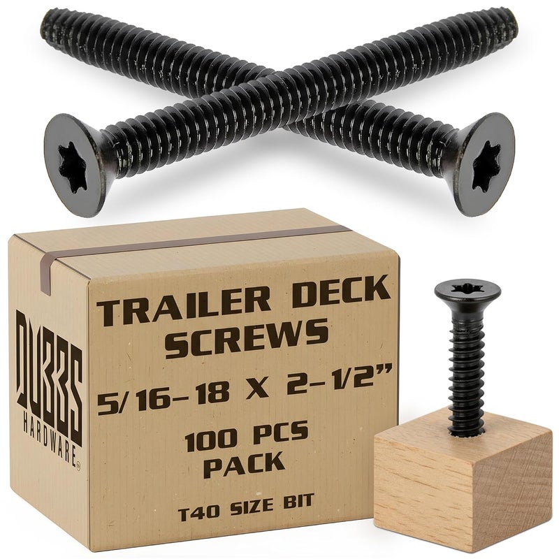 Dubbs Hardware 5/16-18 x 2-1/2'' - 100 pcs Trailer Deck Screws - Flat Head, Type F, Star Drive T-40, Torx for Wood & Metal - Self-Tapping Screws x 100 Pcs - Image 1
