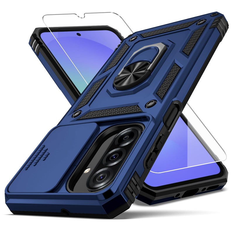 Weycolor for Samsung Galaxy A36 5G Case with Camera Lens Cover, 10 FT Military Grade Drop Protection, Magnetic Ring Holder Kickstand Protective Phone Case, Navy Blue - Image 1