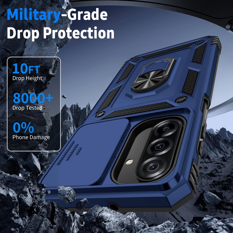Weycolor for Samsung Galaxy A36 5G Case with Camera Lens Cover, 10 FT Military Grade Drop Protection, Magnetic Ring Holder Kickstand Protective Phone Case, Navy Blue - Image 4