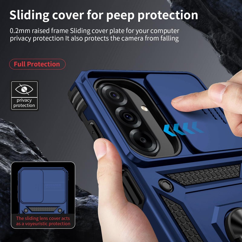 Weycolor for Samsung Galaxy A36 5G Case with Camera Lens Cover, 10 FT Military Grade Drop Protection, Magnetic Ring Holder Kickstand Protective Phone Case, Navy Blue - Image 3