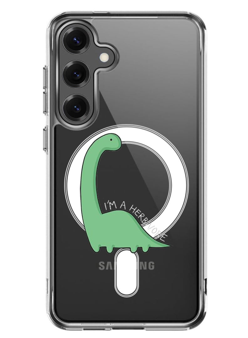 Theodor Magnetic Case for Samsung Galaxy S25 Plus 6.7-inch Compatible with MagSafe Wireless Charging, Shockproof Phone Bumper Cover Dino - White - Image 1