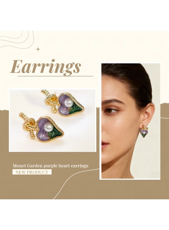 Lavida Monet Garden purple heart elegant earrings fashionable commuting all-match  best for gifts - Image 1