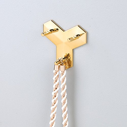 InterDesign Plastic Affixx Geo Self Adhesive Wall Hooks for Hanging Jackets Coats Towels Keys Damage Free Walls 3 Hooks Gold - Image 2