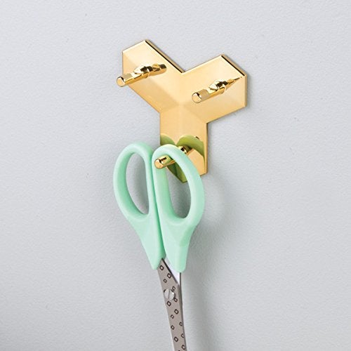 InterDesign Plastic Affixx Geo Self Adhesive Wall Hooks for Hanging Jackets Coats Towels Keys Damage Free Walls 3 Hooks Gold - Image 5