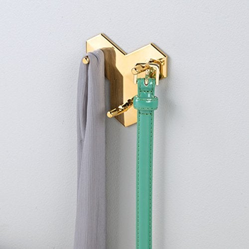 InterDesign Plastic Affixx Geo Self Adhesive Wall Hooks for Hanging Jackets Coats Towels Keys Damage Free Walls 3 Hooks Gold - Image 3