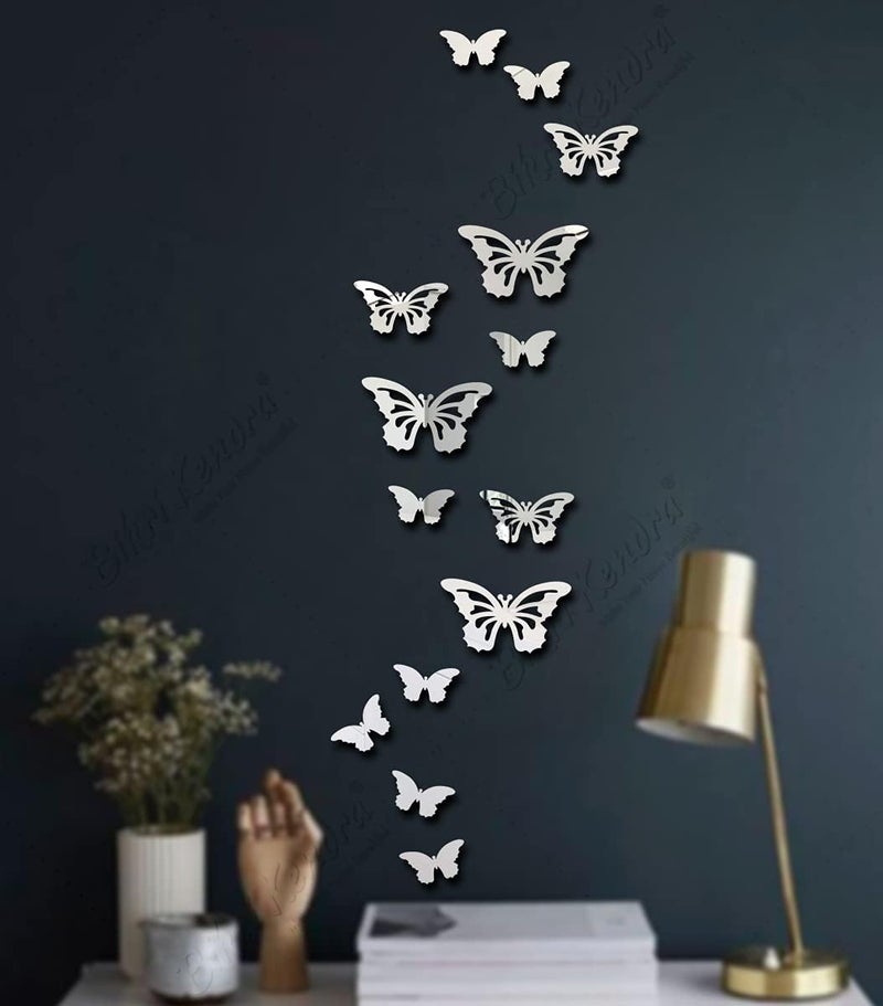 Chote Mote Seller Chote Mote Seller Butterfly 14 3D Mirror Wall Stickers Acrylic stickers Decorative mirror Silver pack of 3  - Image 1