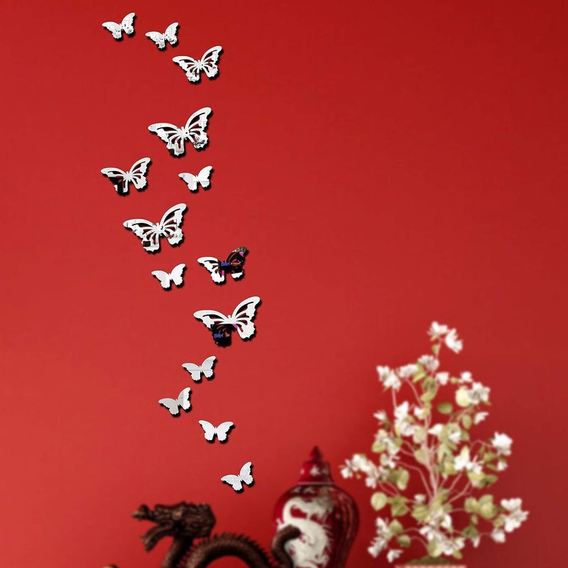 Chote Mote Seller Chote Mote Seller Butterfly 14 3D Mirror Wall Stickers Acrylic stickers Decorative mirror Silver pack of 3  - Image 5