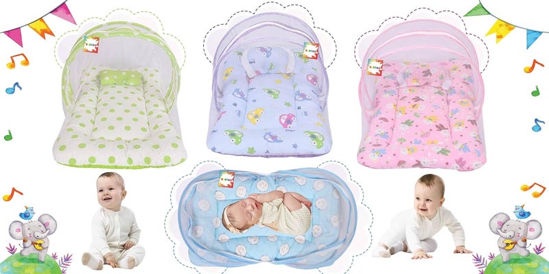 Bantoo Flat Bed Baby Bed New Born Baby Bedding Set | Cotton | Mattress | Mosquito Net | Insect Protector | Boys & Girls | Essential Items | Gifts | Products All | Infants (0-6 M) (Blue) - Image 4
