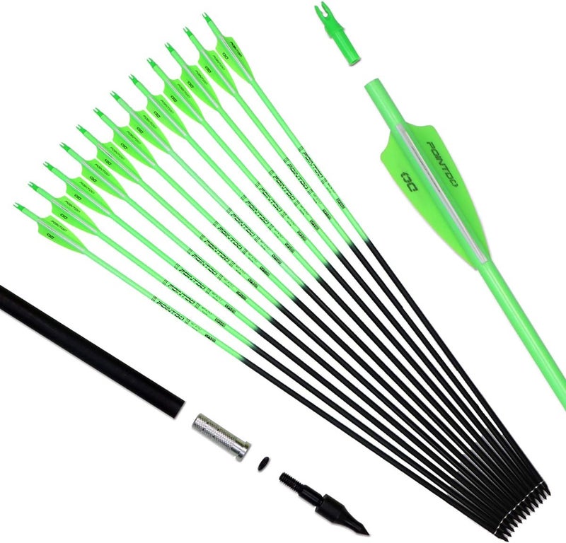 Pointdo 30inch Carbon Arrow Fluorescence Color Targeting and Practice and Hunting Arrows for Compound Bow and Recurve Bow with Removable Tips(Pack of 12) - Image 1