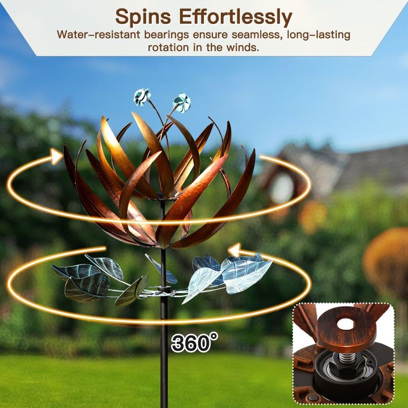 Pure Echo Wind Spinners for Yard and Garden, Wind Spinners Outdoor Large Metal, 84 inch Kinetic Wind Spinner & Wind Sculptures, Windmill Decor(Lotus) - Image 4